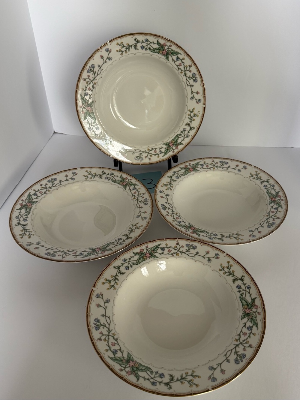 Set of 4 Farberware 1996 Wellesley #486 Fine China Rimmed Soup Bowls -Listing #3